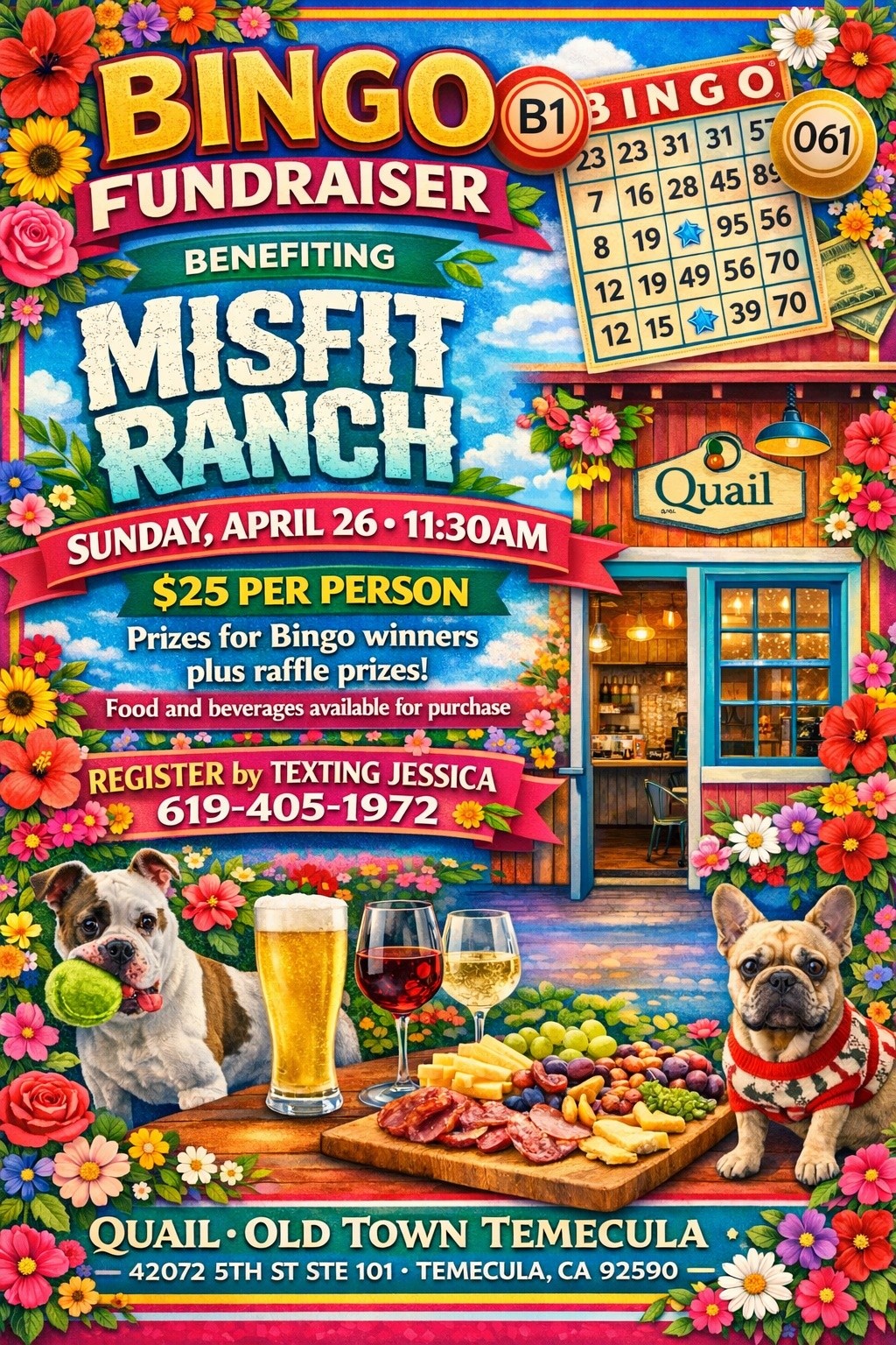 Bingo Fundraiser flyer benefiting Misfit Ranch