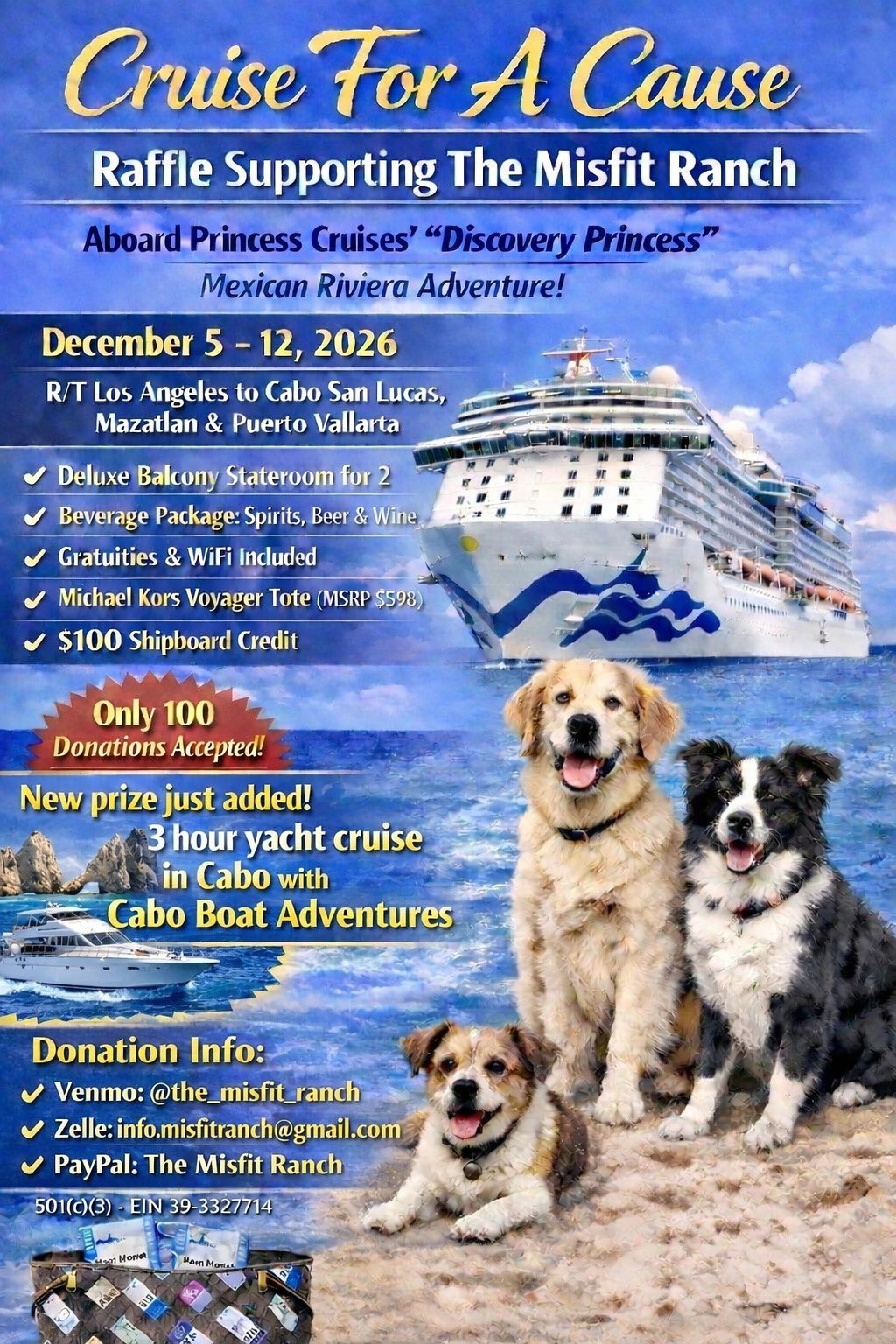 Cruise for a Cause raffle flyer supporting The Misfit Ranch